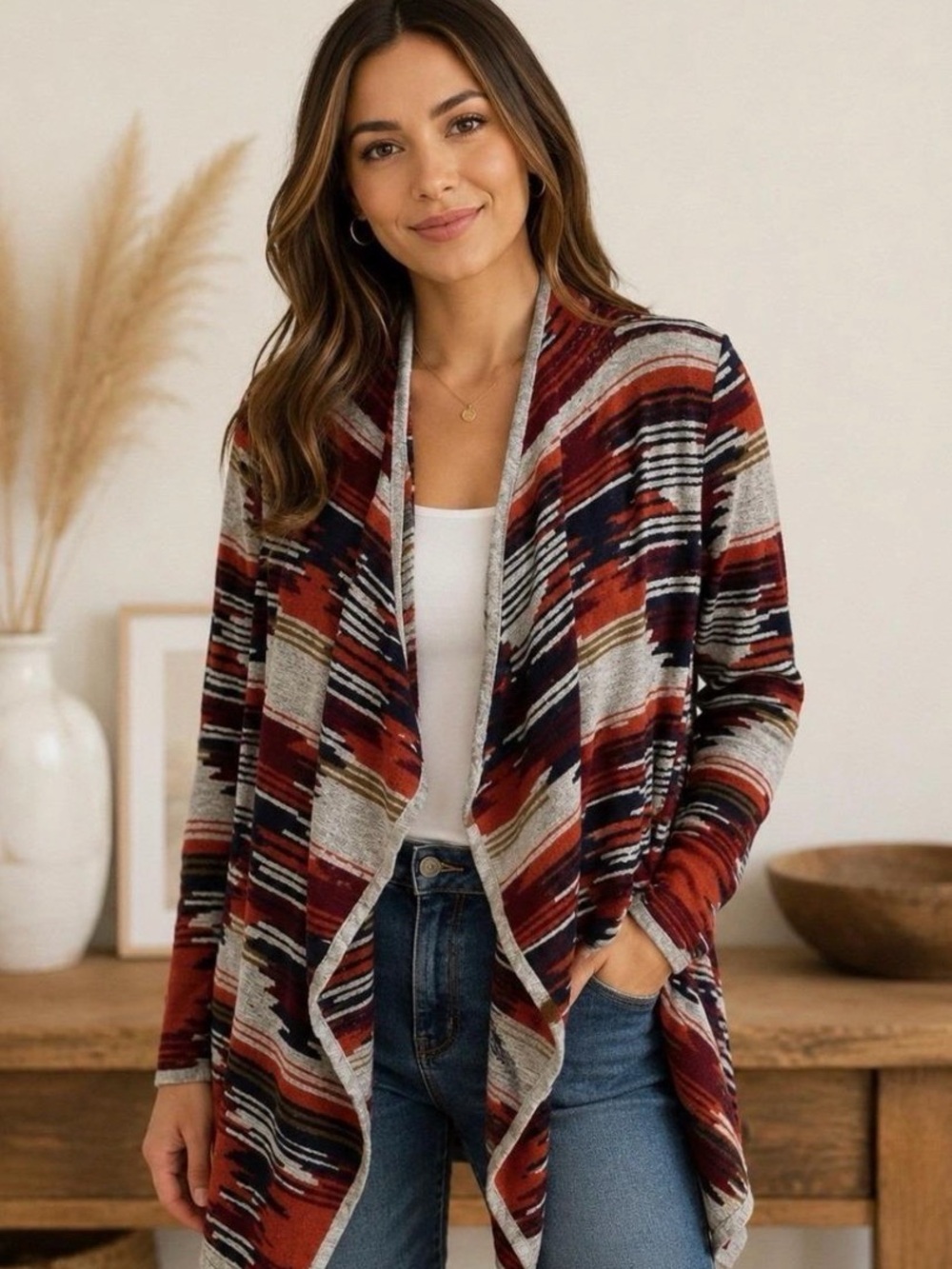Lucky Brand Southwest Open Cardigan Front Drape Women’s Size Large Aztec